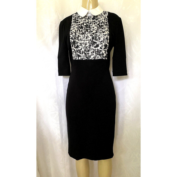 Jason Wu Dress Sheath Black Midi Half Sleeve Lined Collar Back Zip 8 M - Picture 1 of 7